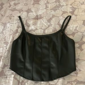 Olive green faux leather crop top